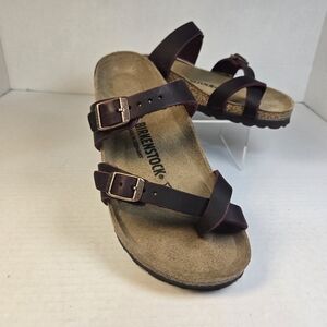 Birkenstock Mayari Tobacco Habana Oil Rich Maroon Leather Sandals